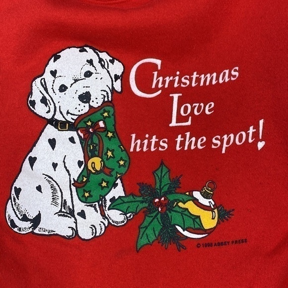 Vintage Platinum Sweats Dog Christmas Crewneck Sweatshirt Red XL 1998 - Picture 3 of 9
